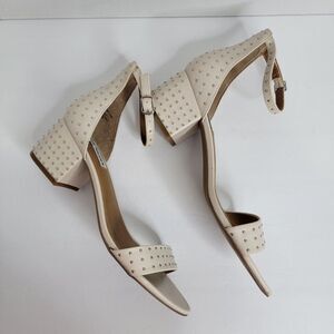 Steve Madden Irenee-S Cream Studded Round Open Toe Ankle Strap Block Heel Sandal